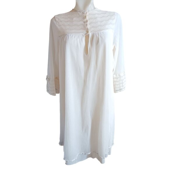 Vintage Women's Small Dress Nightgown Sears White Lace-Trimmed 1970's Hippy - Picture 2 of 8